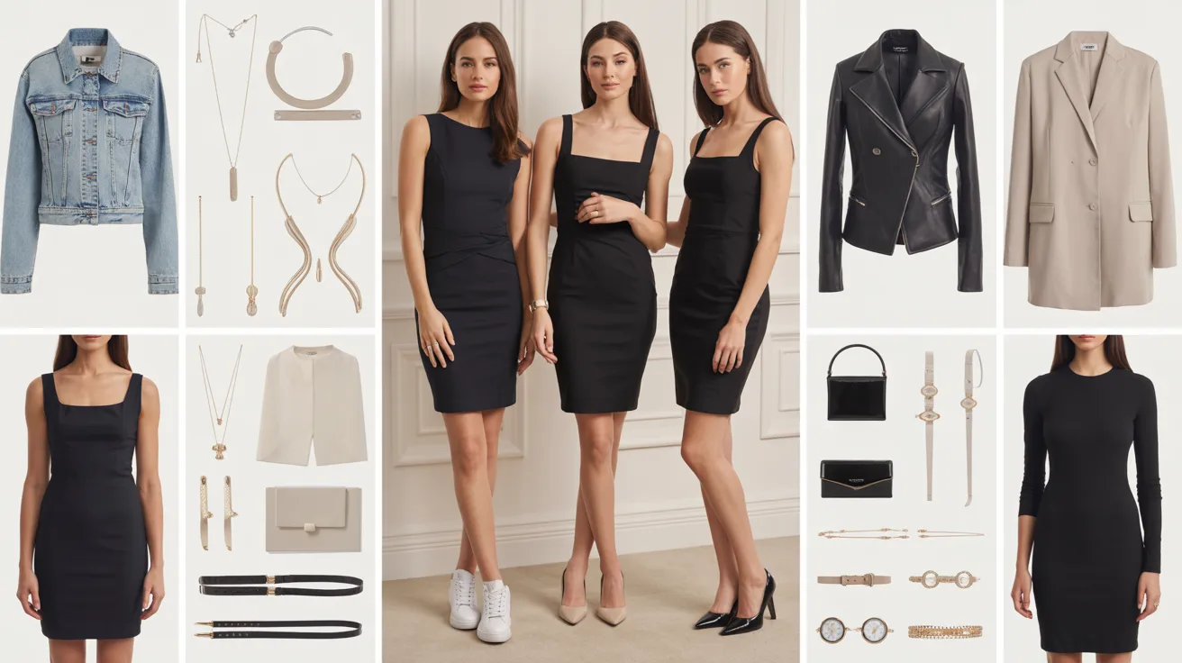 Collage of bodycon dress outfits styled with shoes, jackets, and accessories for different occasions.