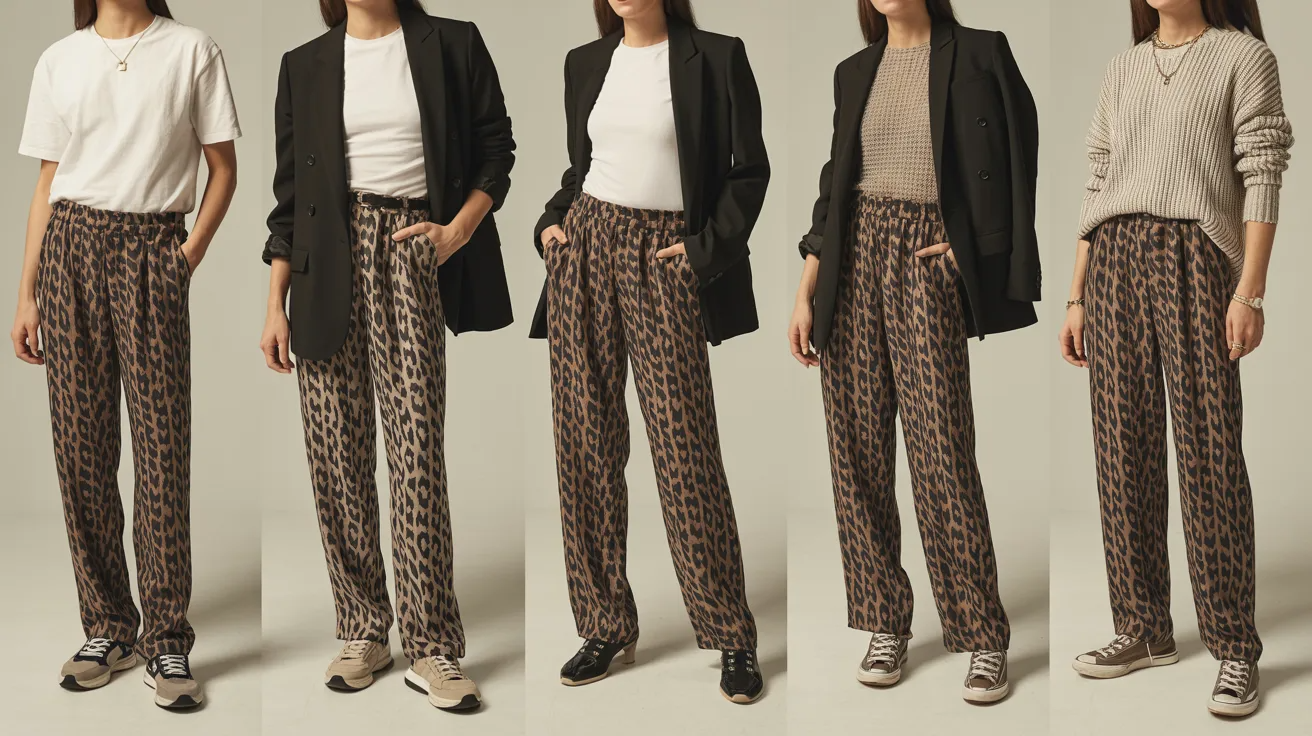 Leopard pants styled in multiple chic outfit ideas for everyday wear.