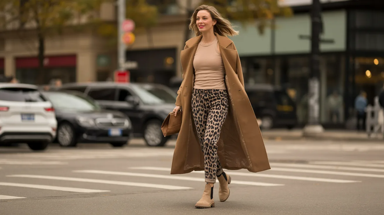 Leopard pants with tube top and sandals for summer casual outfit.