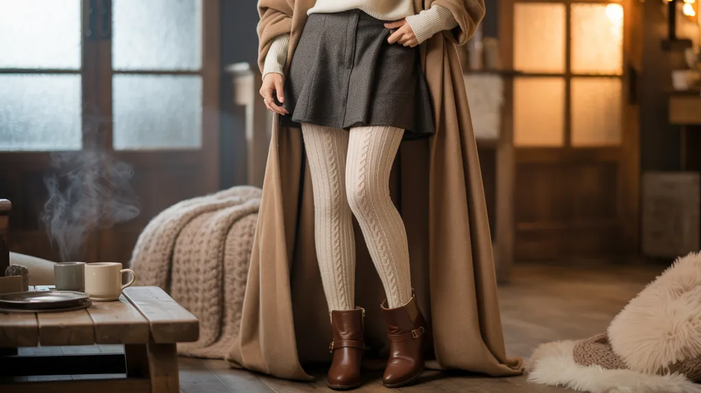 Winter skort outfit with a long cardigan