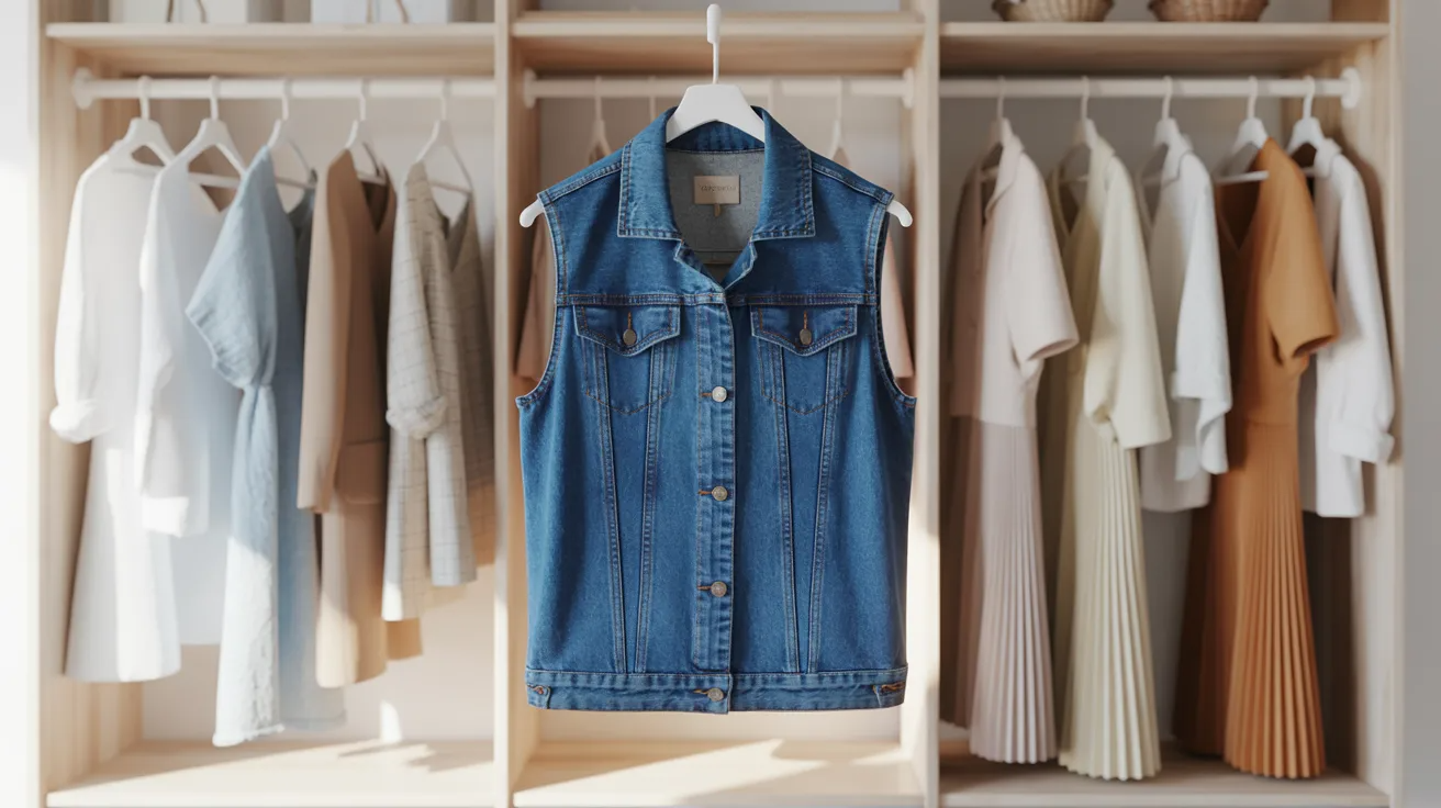 Jean vest outfits styled for spring, summer, fall, and winter.
