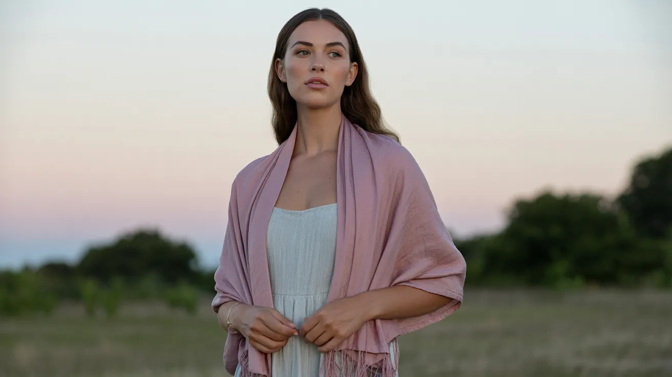 Square scarf draped over shoulders as lightweight shrug cover-up.