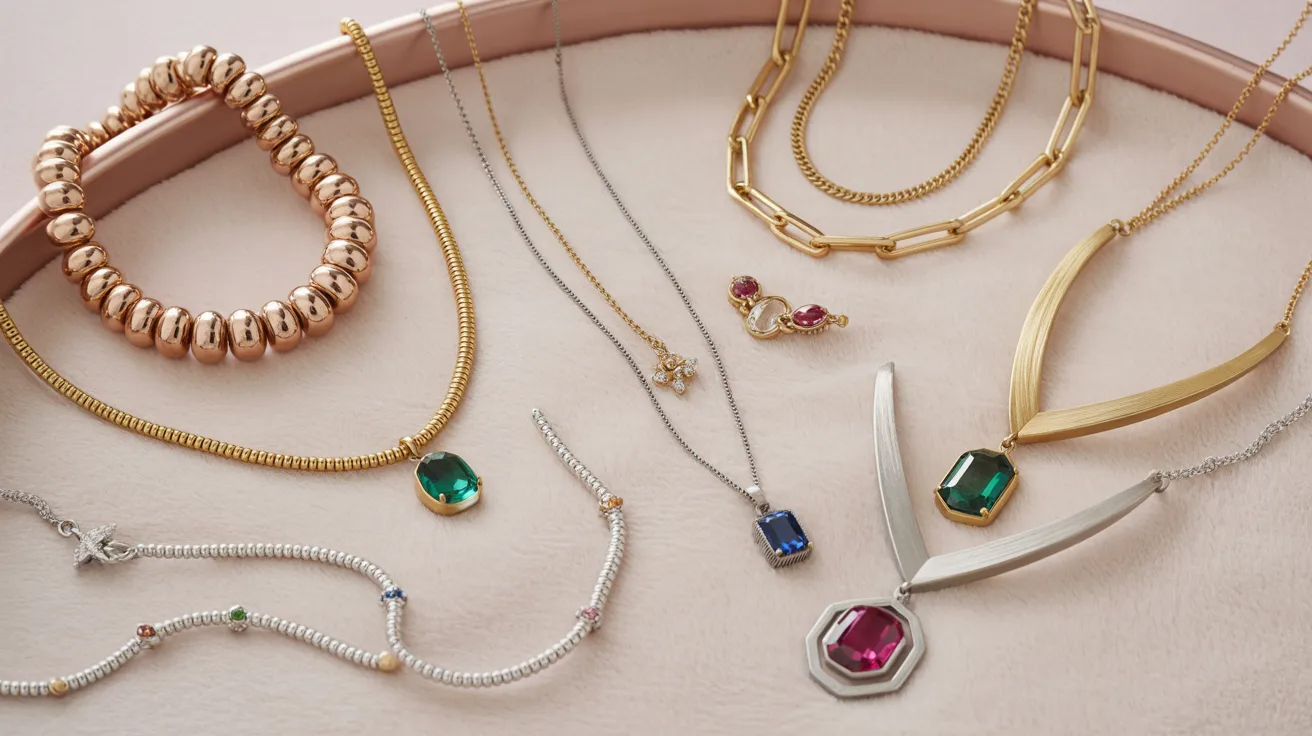 Various styles of statement necklaces displayed together