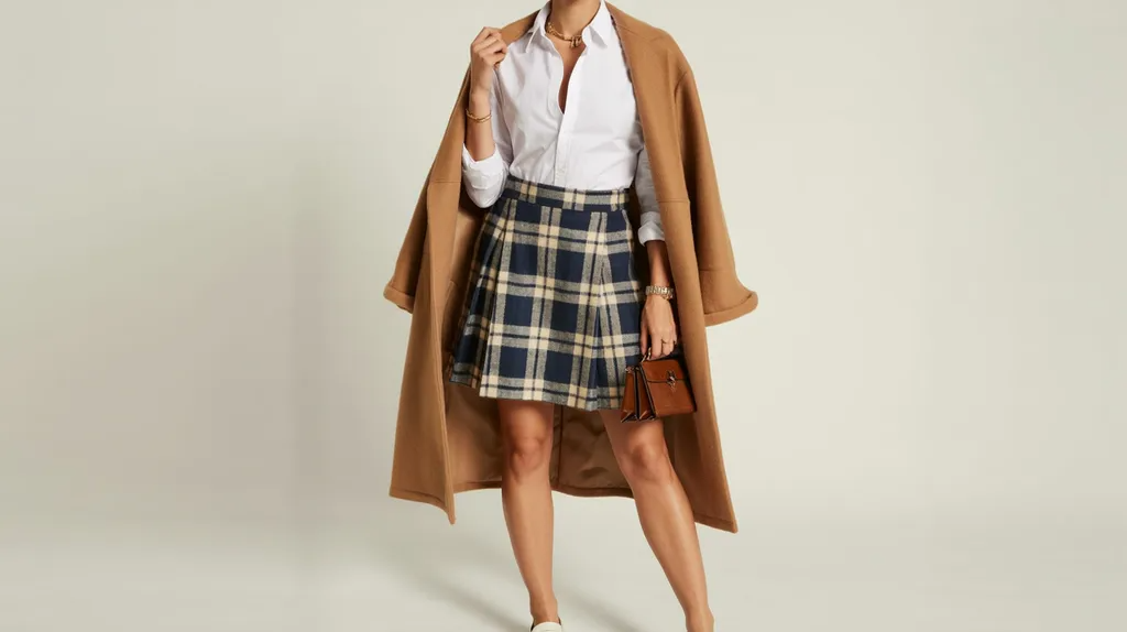 Plaid skort with button-down shirt and shacket