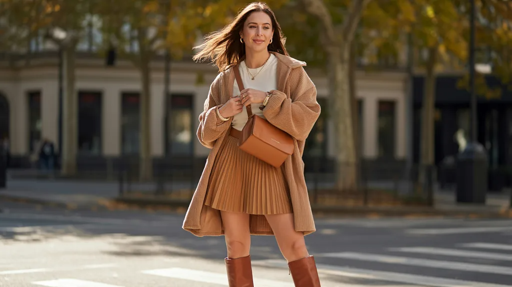 Fall skort outfit with transitional layers