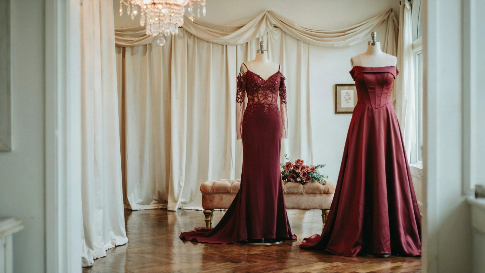 Wine and burgundy wedding attire color comparison.