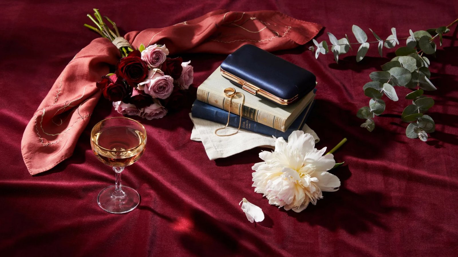 Wine and burgundy paired with navy, gold, blush, and white.