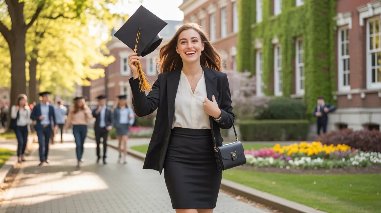 Black skirt styled for graduation ceremony outfit look.